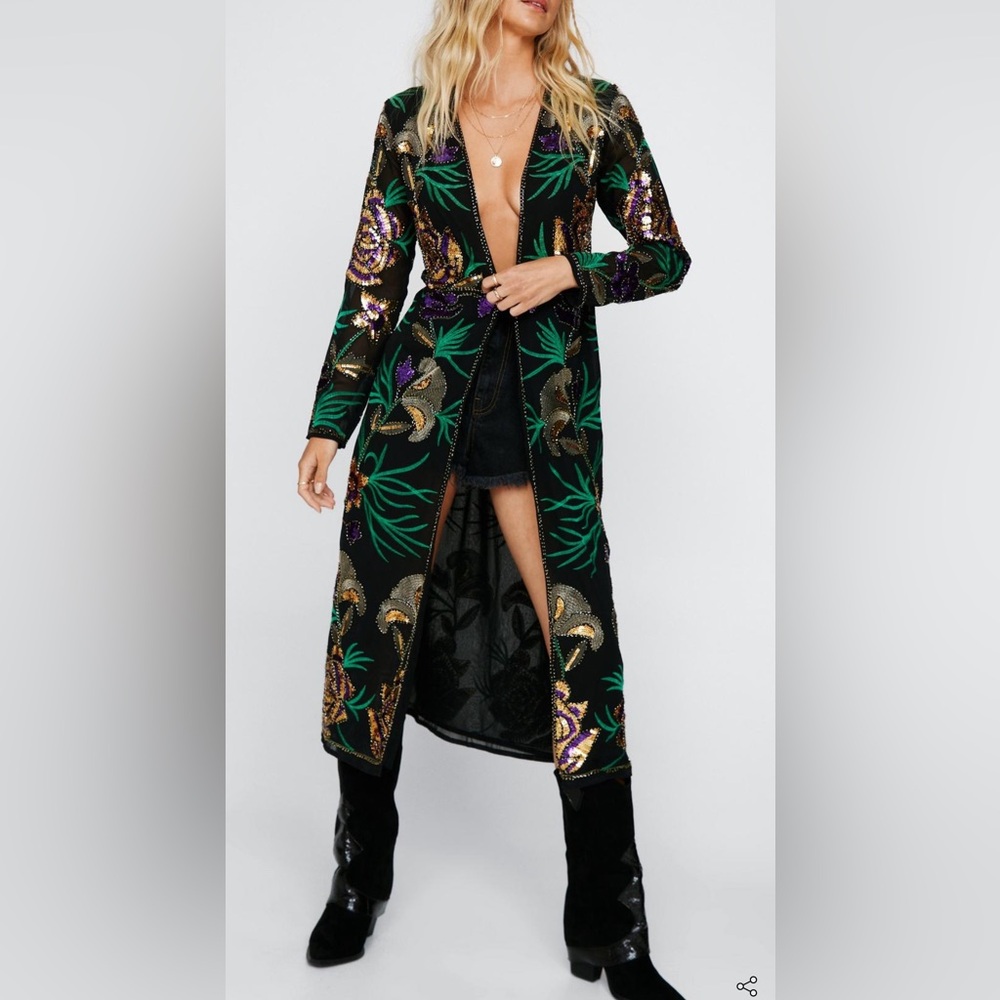 Nasty Gal embellished floral kimono